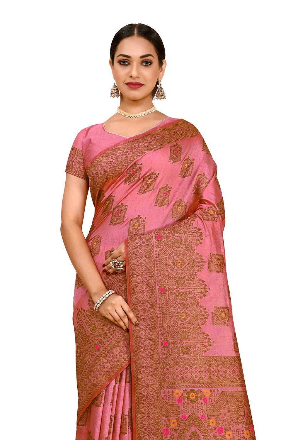 buy onlinePink color designesilk saree At Regular price - Joshindia