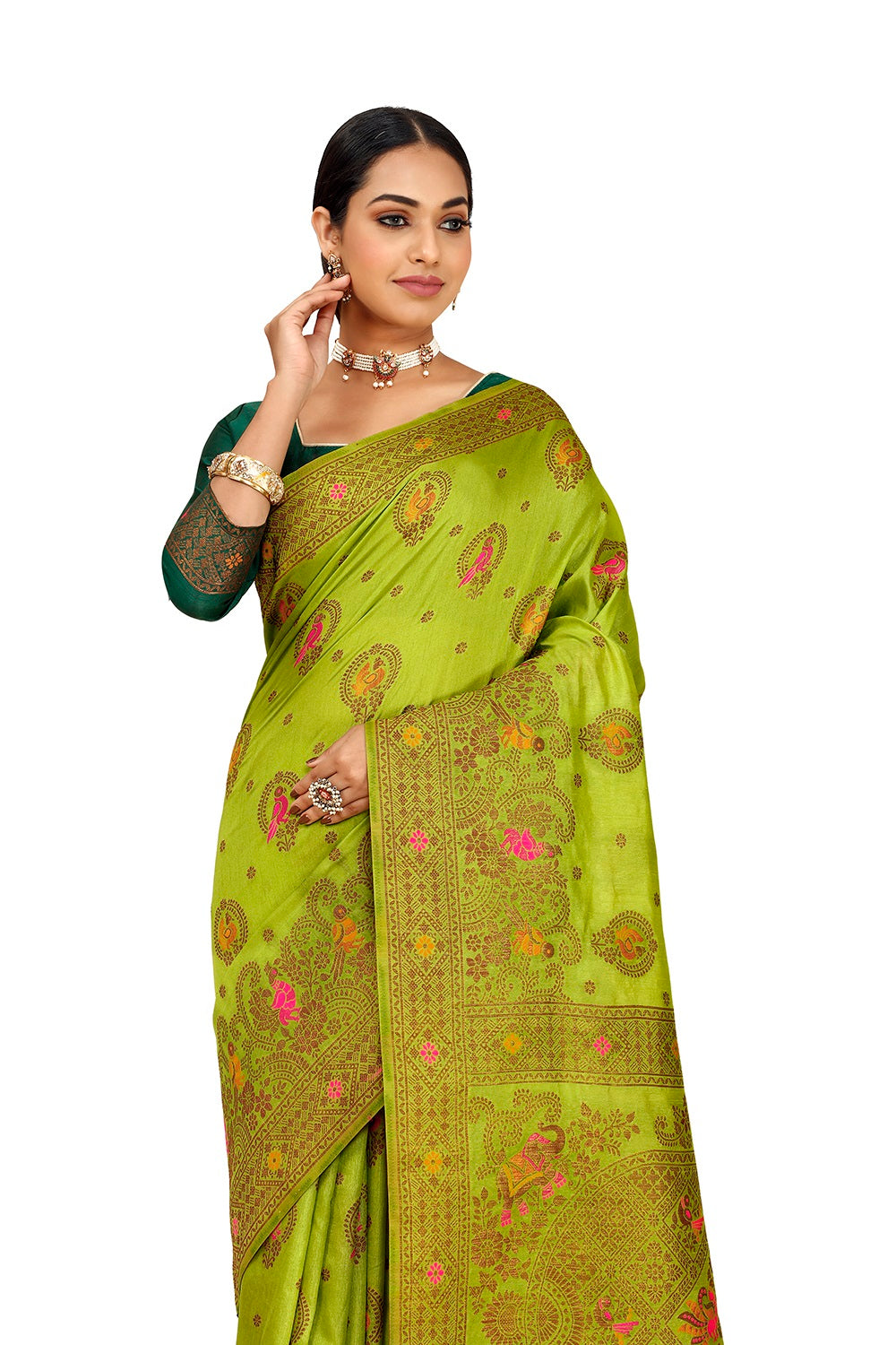 Green designer saree for royal look buy now