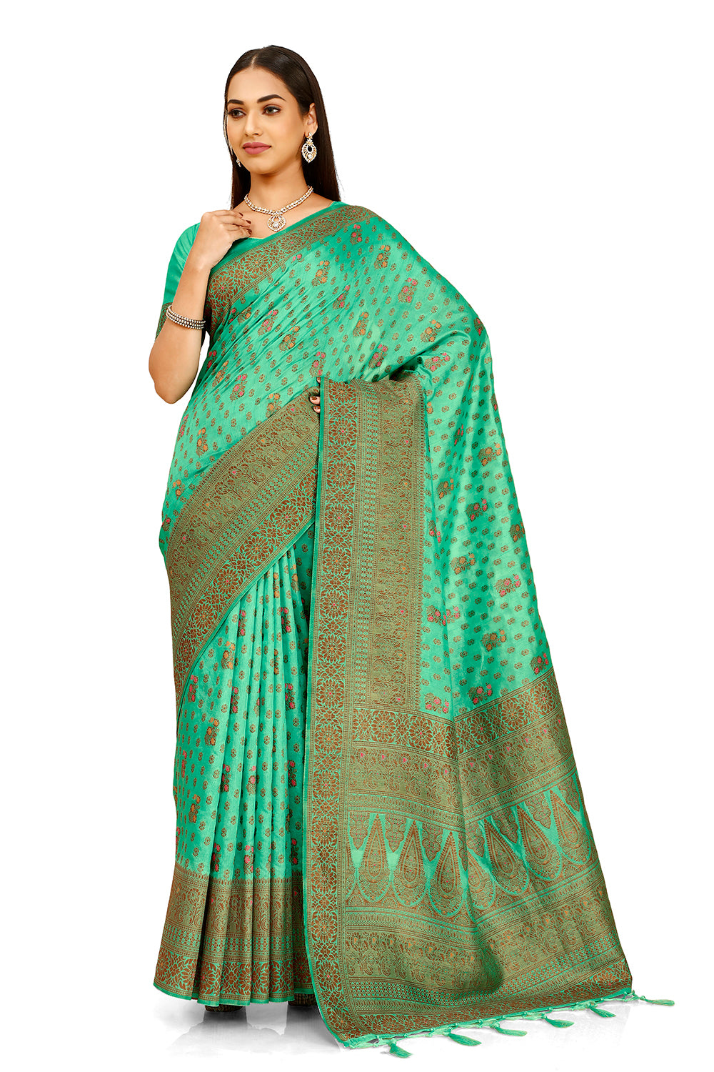 Sea blue color pure kanjiveram silk saree online - Joshindia