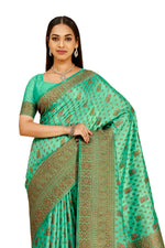 Sea blue color pure kanjiveram silk saree online - Joshindia