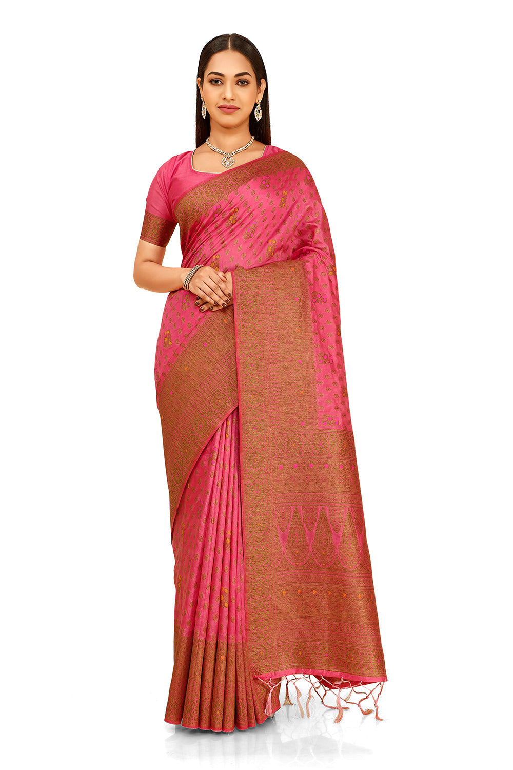 pink color heavy kanjiveram silk saree buy now - Joshindia