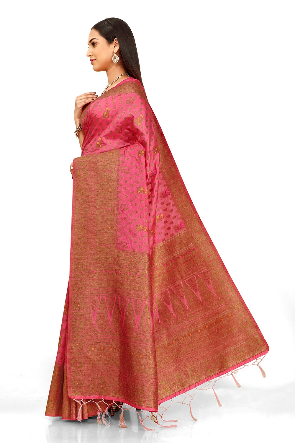 pink color heavy kanjiveram silk saree buy now - Joshindia
