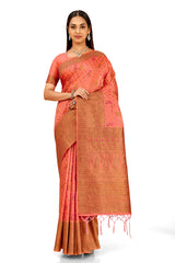 Peach Color pure kanjiveram silk saree online - Joshindia