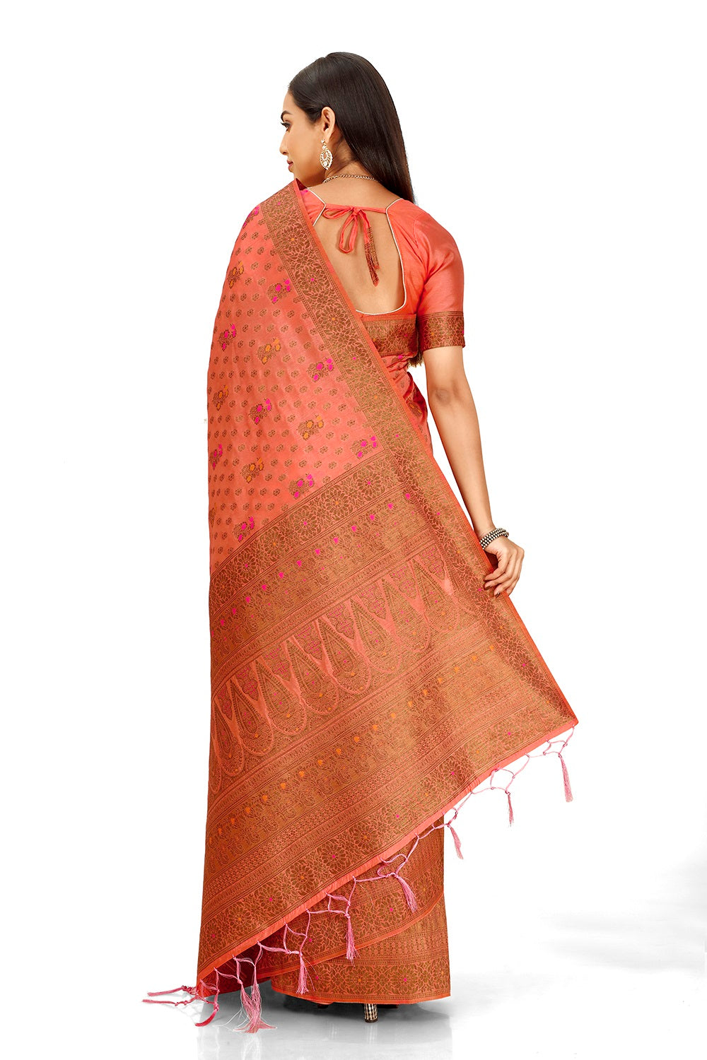 Peach Color pure kanjiveram silk saree online - Joshindia