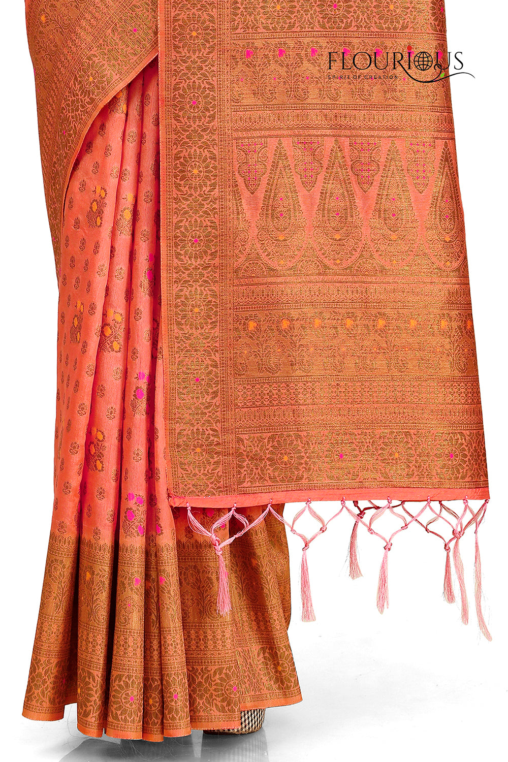 Peach Color pure kanjiveram silk saree online - Joshindia