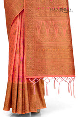 Peach Color pure kanjiveram silk saree online - Joshindia