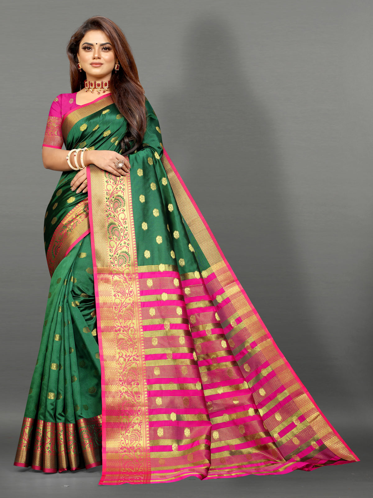 Pink and Green color banarasi silk saree - Joshindia