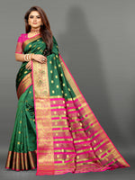Pink and Green color banarasi silk saree - Joshindia