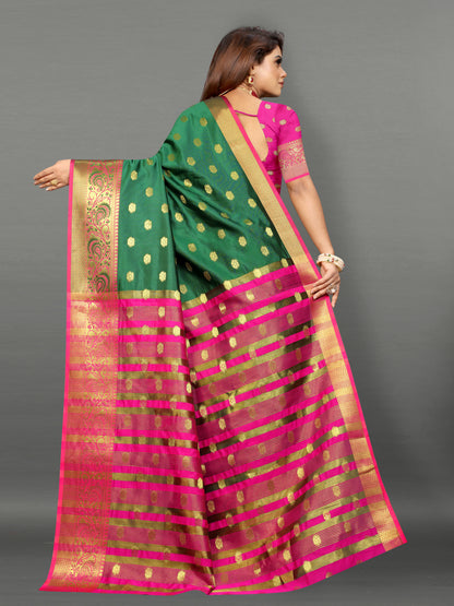 Pink and Green color banarasi silk saree