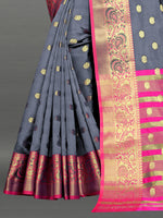 Pink and Light Greay color banarasi silk saree - Joshindia