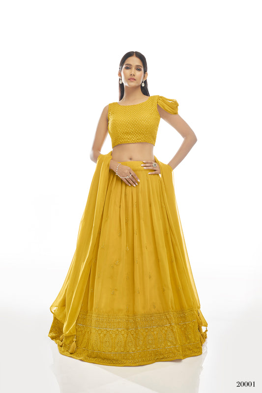 Buy Trendy Yellow Color Mirror Lehenga Choli Online in India