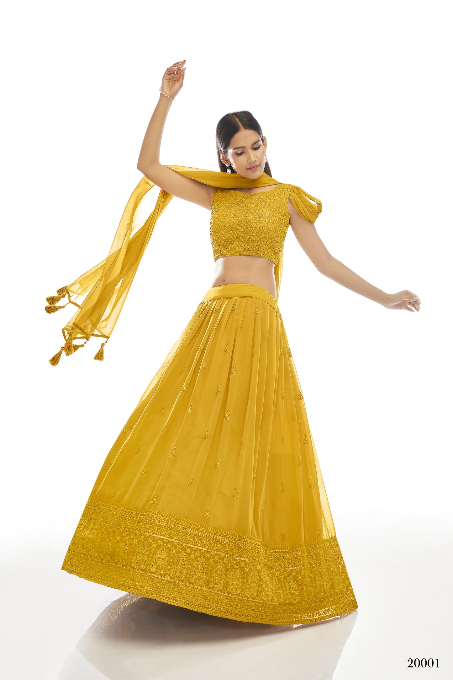 Buy Trendy Yellow Color Mirror Lehenga Choli Online in India