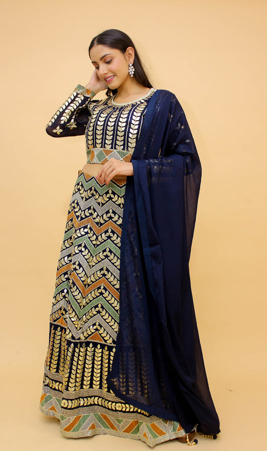 Navy Blue Color Georgette Lehenga Choli At Affordable Rate