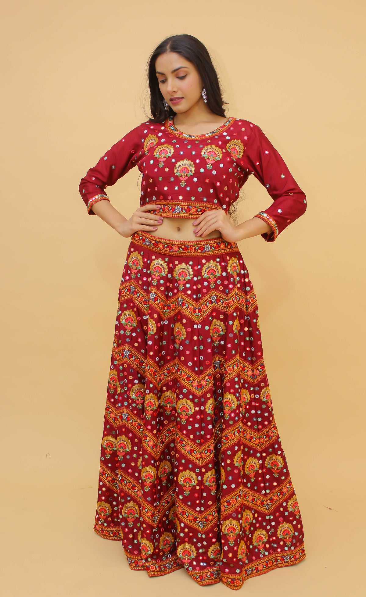 Maroon Color Chinon Lehenga Choli At Affordable Price - Joshindia
