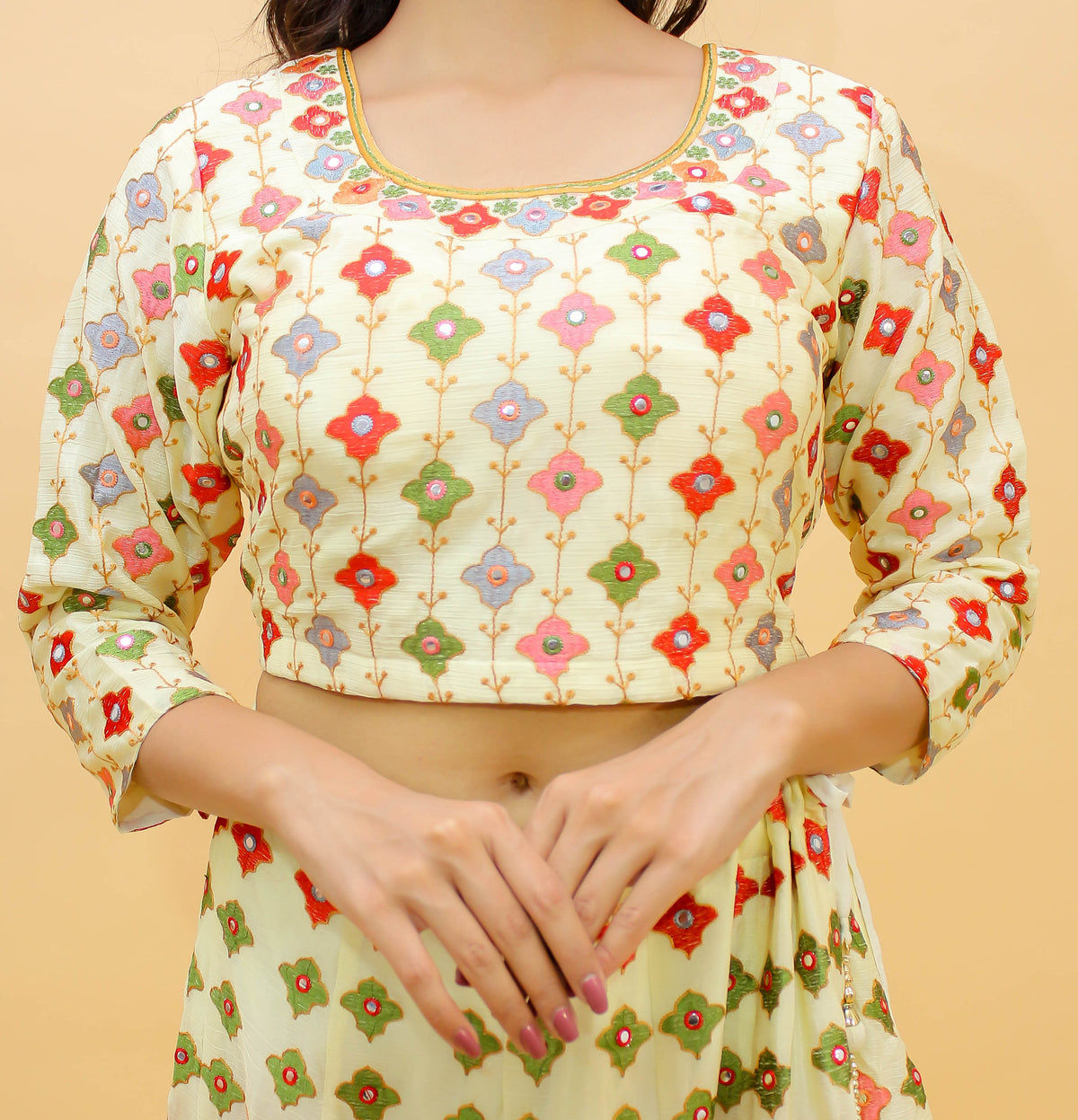 Stunning Cream Color Chinon Lehenga Choli - Joshindia