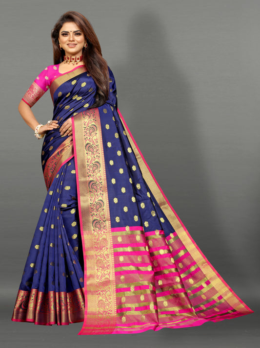 Pink and Blue color banarasi silk saree