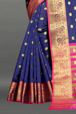 Pink and Blue color banarasi silk saree - Joshindia