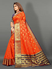 Blue and Orange color banarasi silk saree - Joshindia