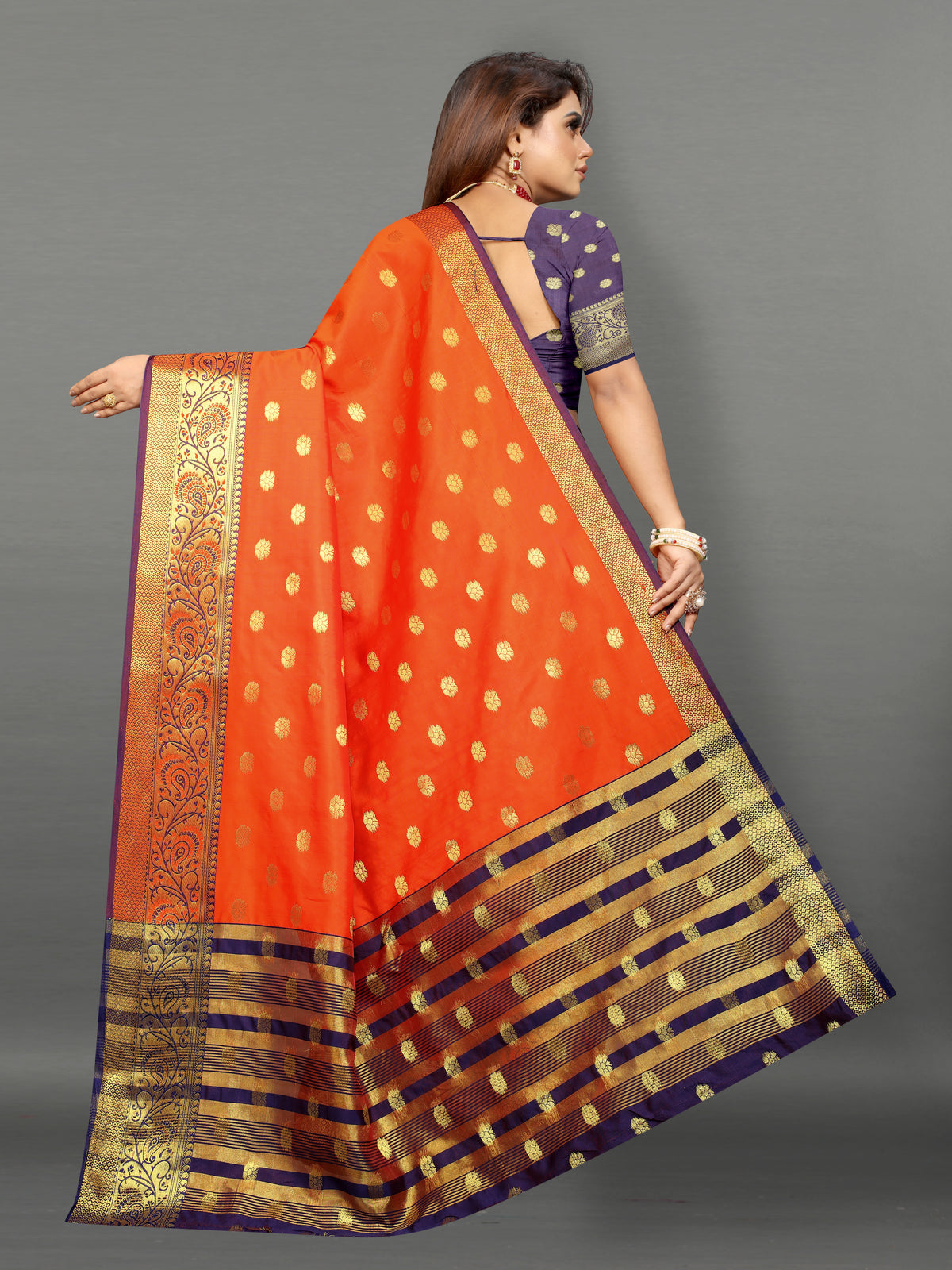 Blue and Orange color banarasi silk saree - Joshindia
