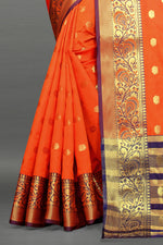 Blue and Orange color banarasi silk saree - Joshindia
