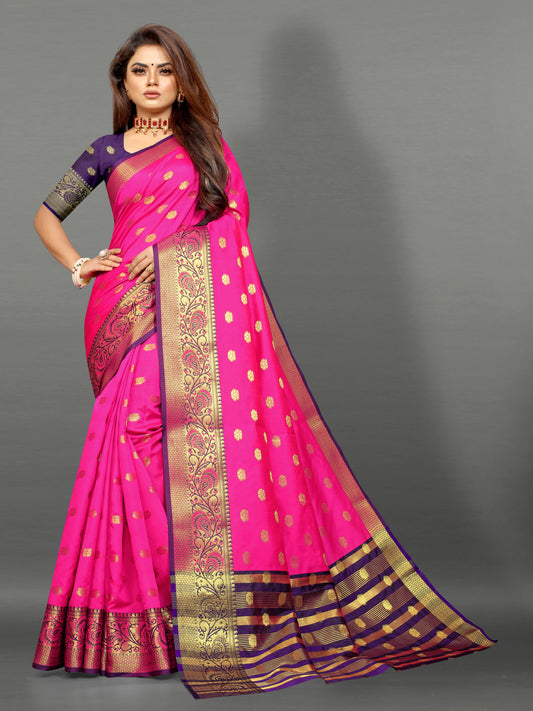 Blue and Pink color banarasi silk saree