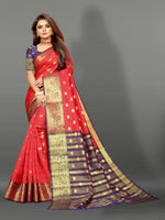 Blue and Red color banarasi silk saree - Joshindia
