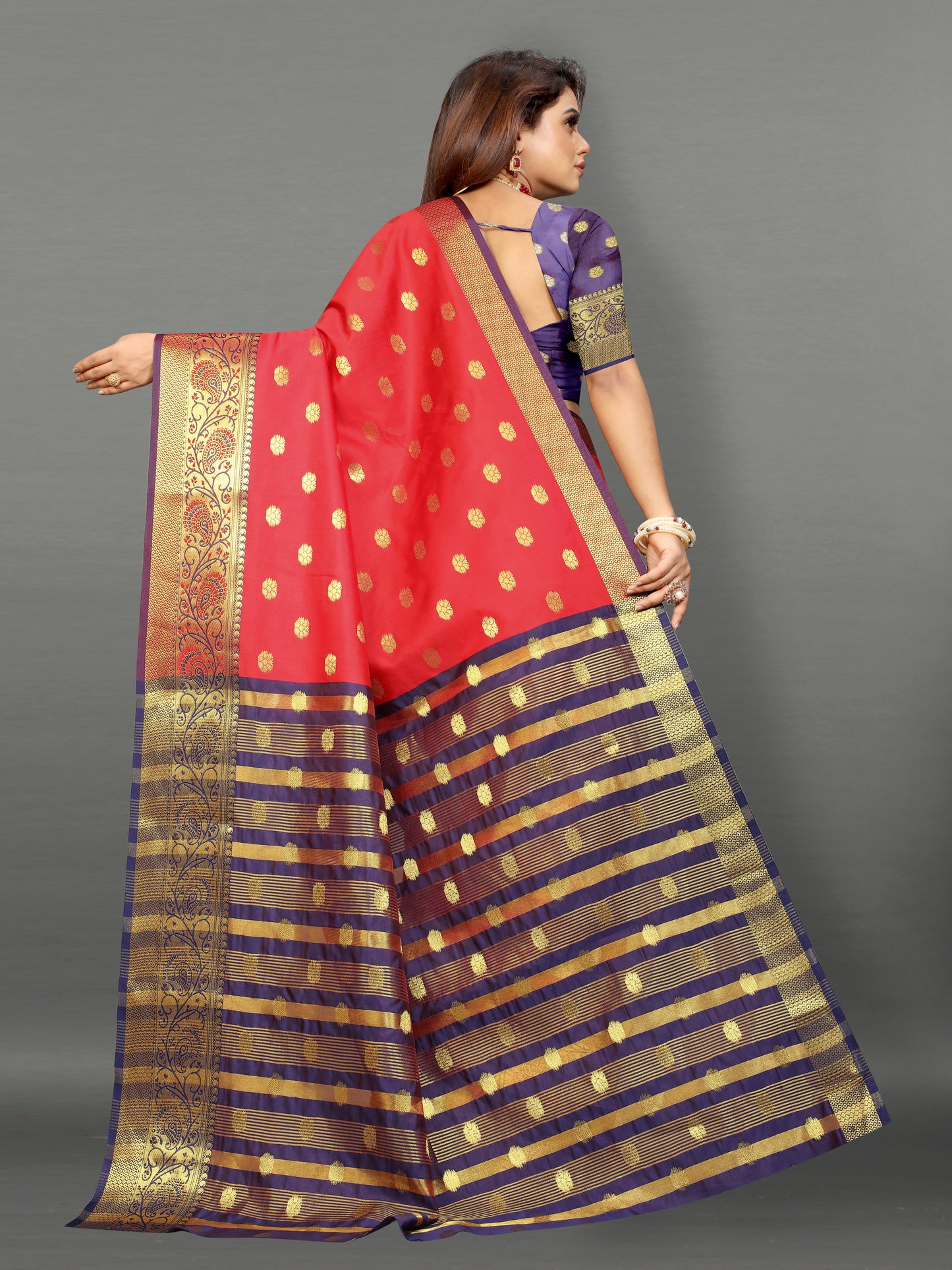 Blue and Red color banarasi silk saree