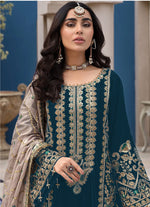 Sea Blue Heavy Fox Georgette with Heavy Embroidery Work Pakisrtani salwar suit - Joshindia