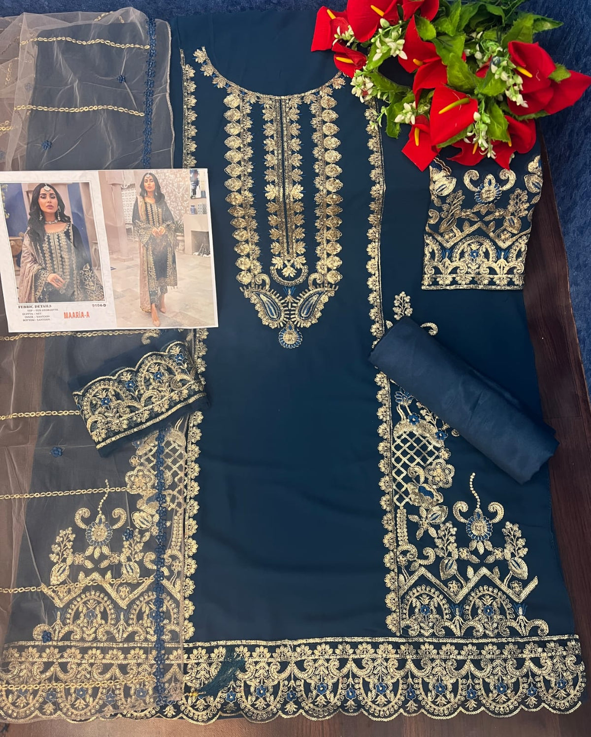 Sea Blue Heavy Fox Georgette with Heavy Embroidery Work Pakisrtani salwar suit - Joshindia
