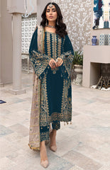 Sea Blue Heavy Fox Georgette with Heavy Embroidery Work Pakisrtani salwar suit - Joshindia