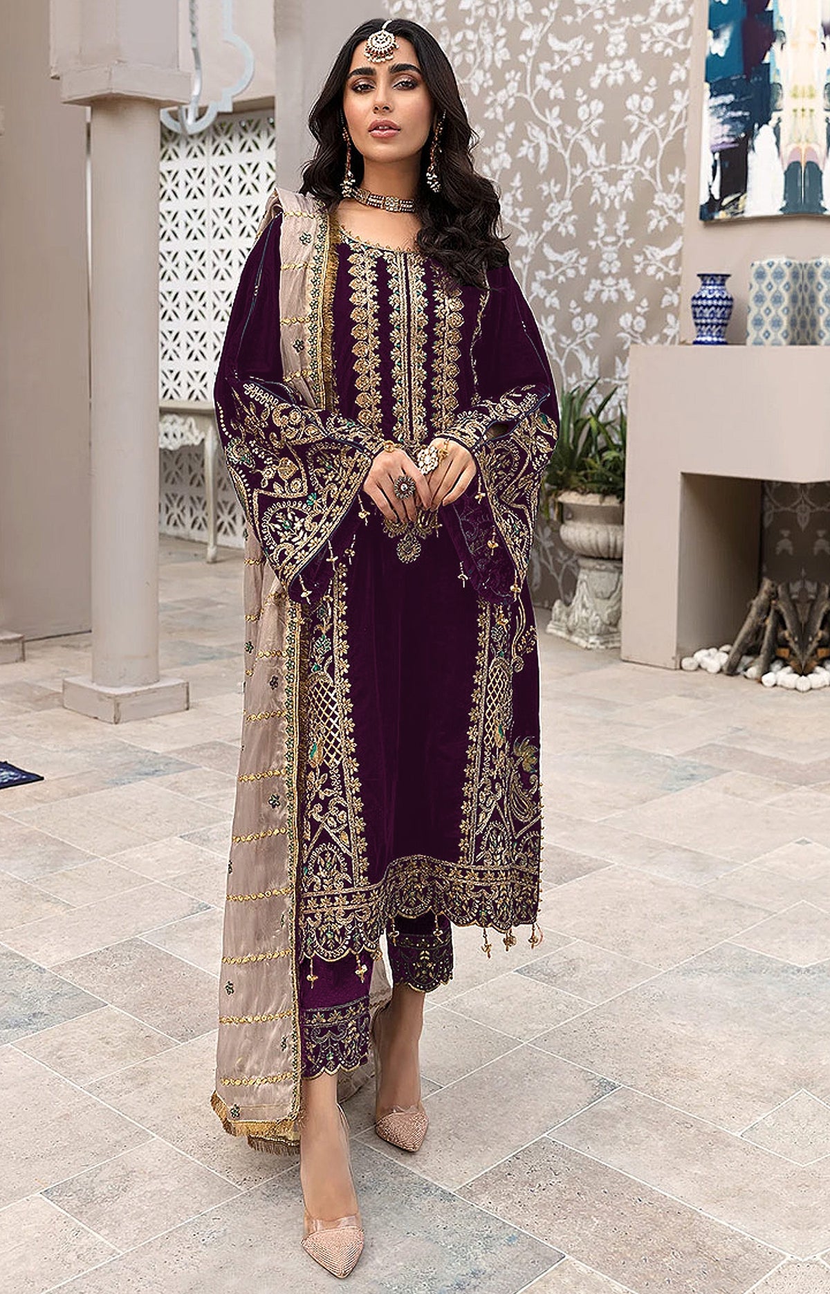 Purple Heavy Fox Georgette with Heavy Embroidery Work Pakistani salwar suit - Joshindia