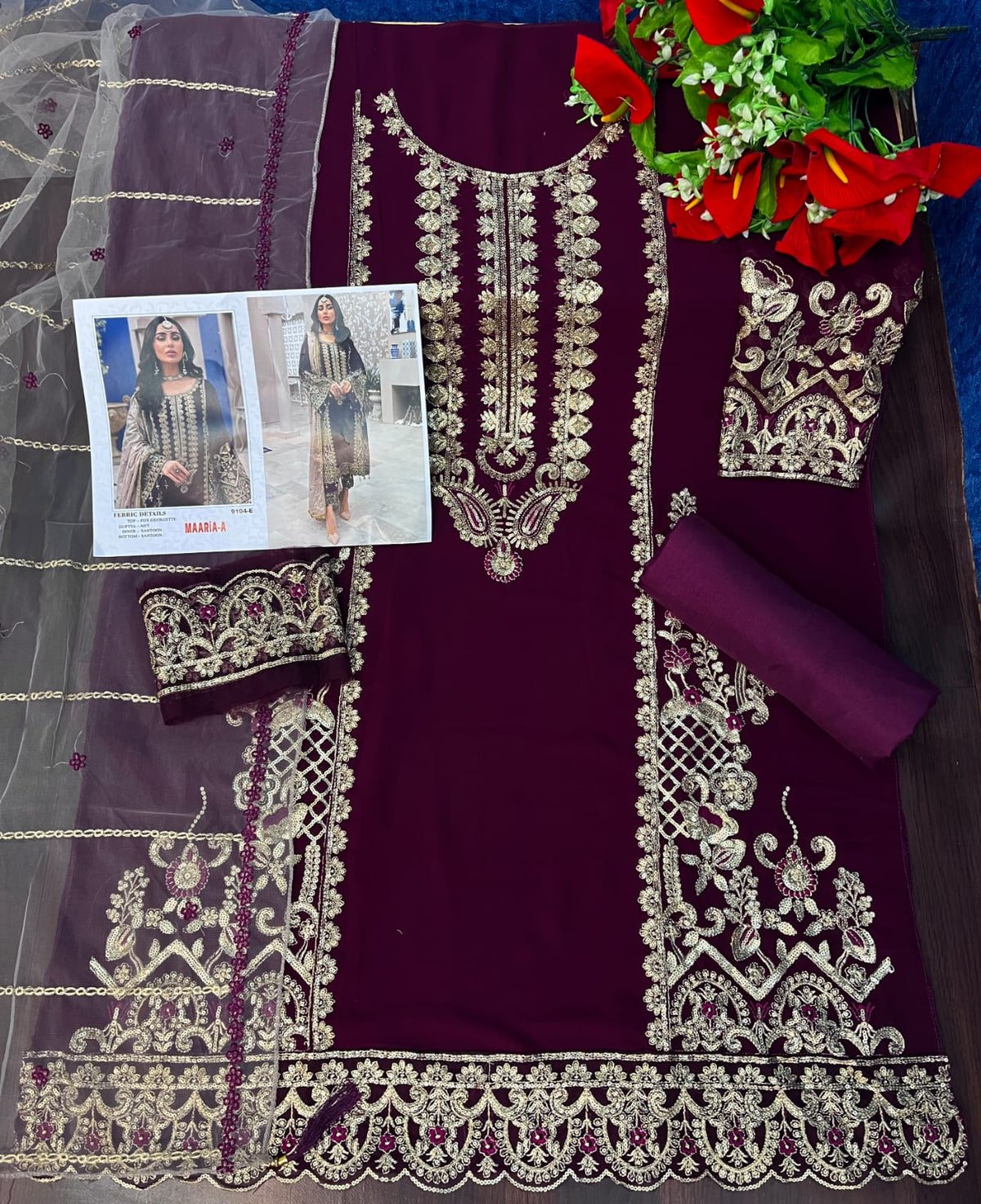 Purple Heavy Fox Georgette with Heavy Embroidery Work Pakistani salwar suit - Joshindia