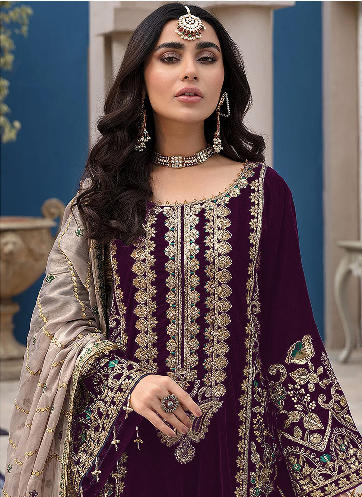 Purple Heavy Fox Georgette with Heavy Embroidery Work Pakistani salwar suit - Joshindia