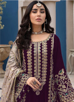 Purple Heavy Fox Georgette with Heavy Embroidery Work Pakistani salwar suit - Joshindia