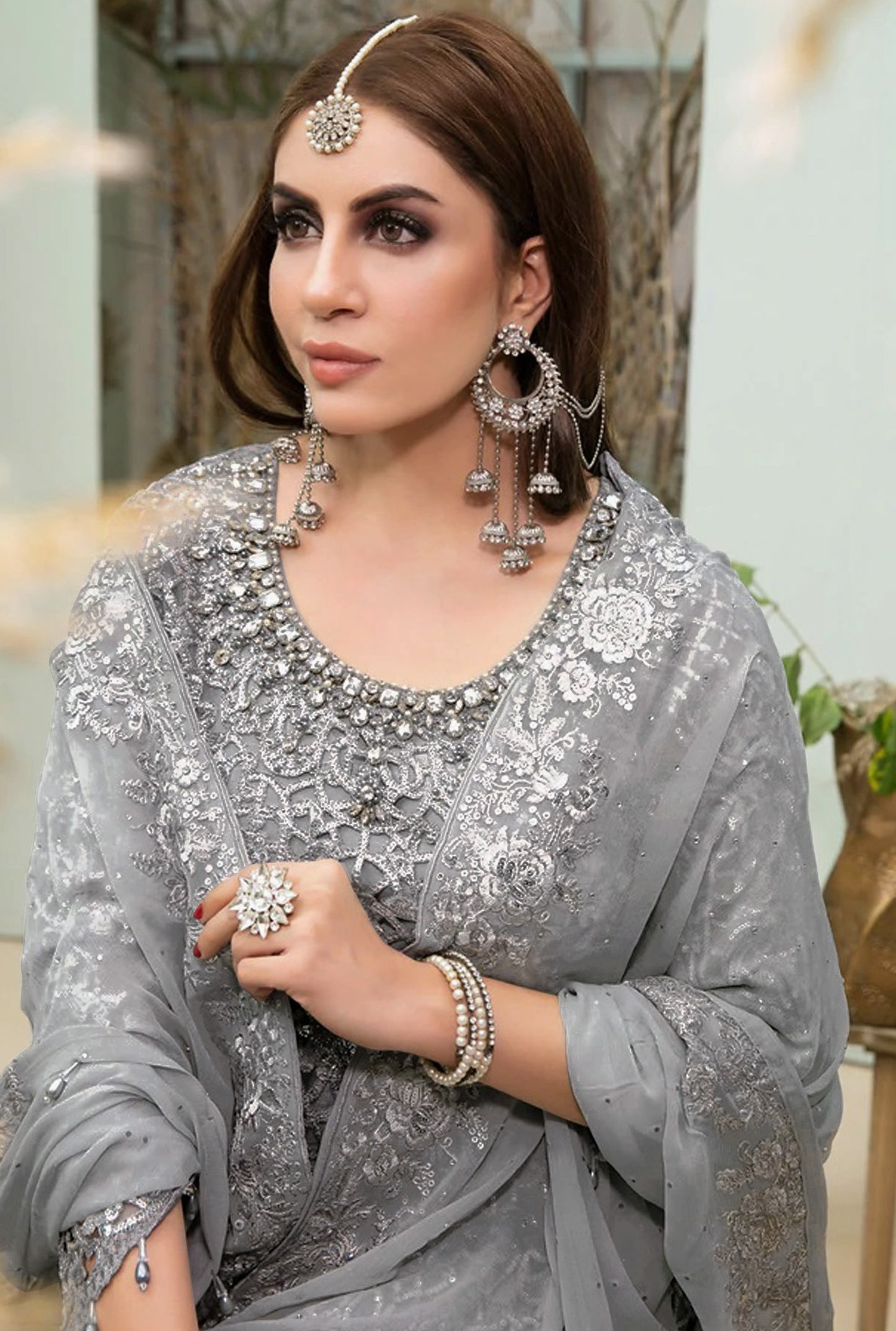 Grey Heavy Fox Georgette With Hevey Embroidery Work Pakistani style Salwar Suit