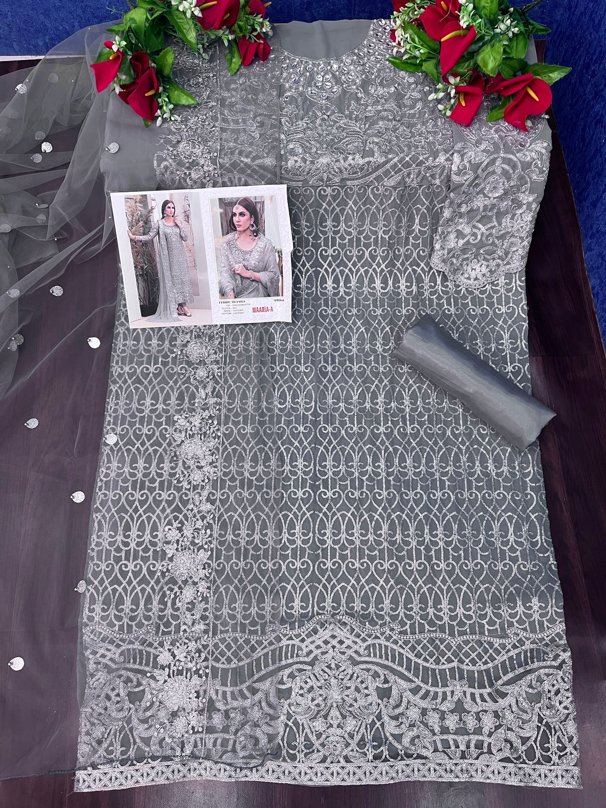 Grey Heavy Fox Georgette With Hevey Embroidery Work Pakistani style Salwar Suit - Joshindia