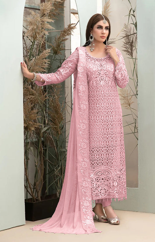 Pink Heavy Fox Georgette With Hevey Embroidery Work Pakistani style Salwar Suit
