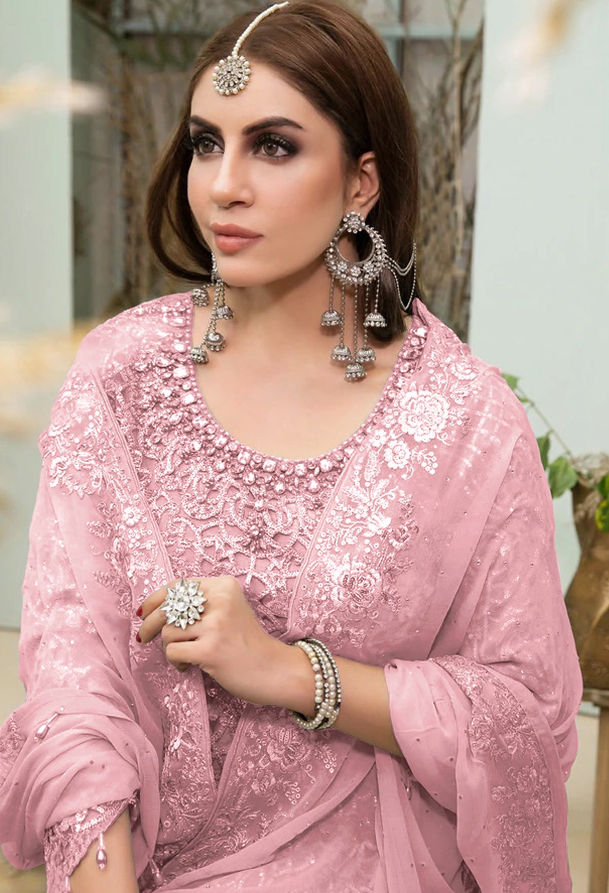Pink Heavy Fox Georgette With Hevey Embroidery Work Pakistani style Salwar Suit - Joshindia