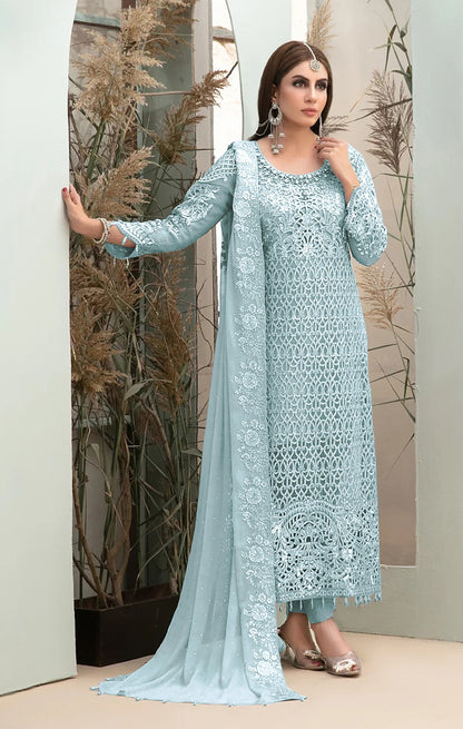 Sky Blue Heavy Fox Georgette With Hevey Embroidery Work Pakistani style Salwar Suit