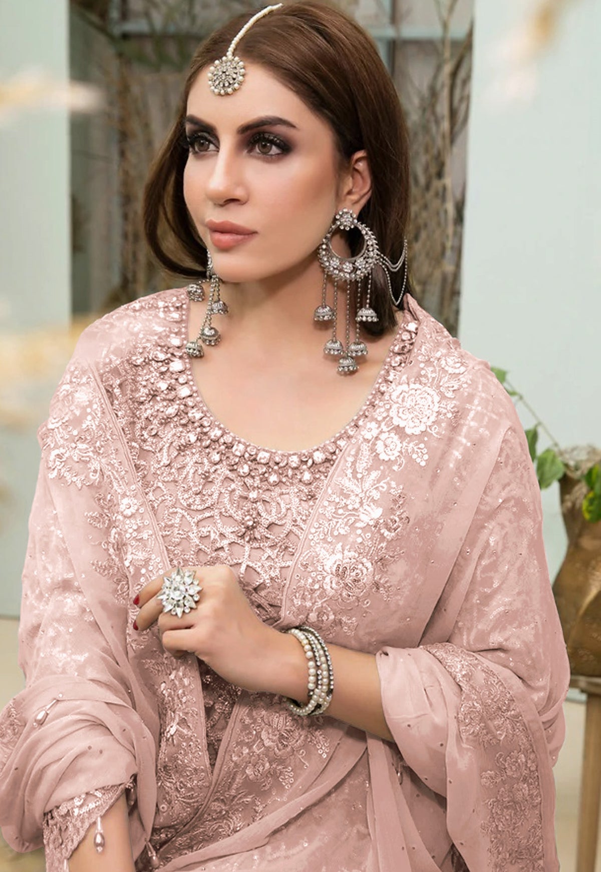 Peach Heavy Fox Georgette With Hevey Embroidery Work Pakistani style Salwar Suit - Joshindia