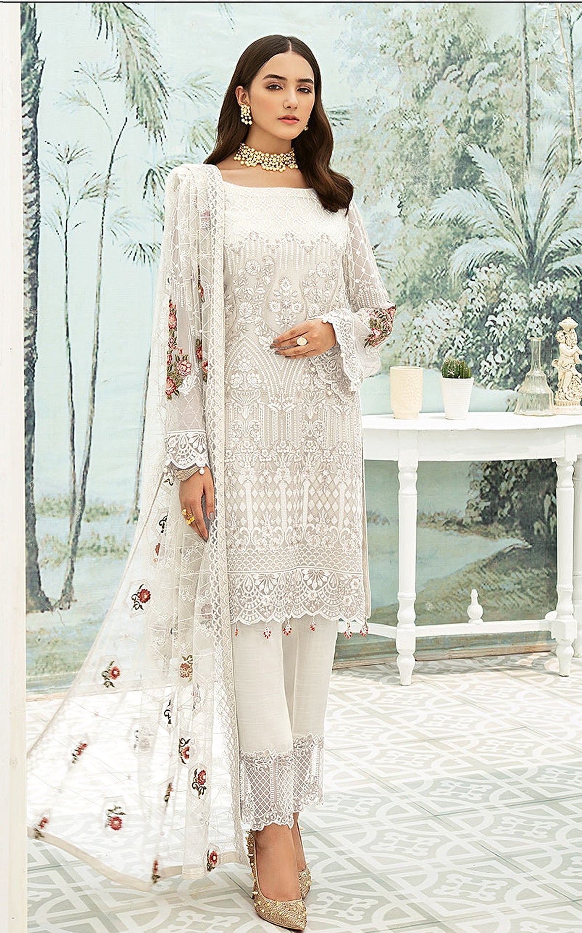 White Heavy Fox Georgette With Sequence Salwar Suit - Joshindia