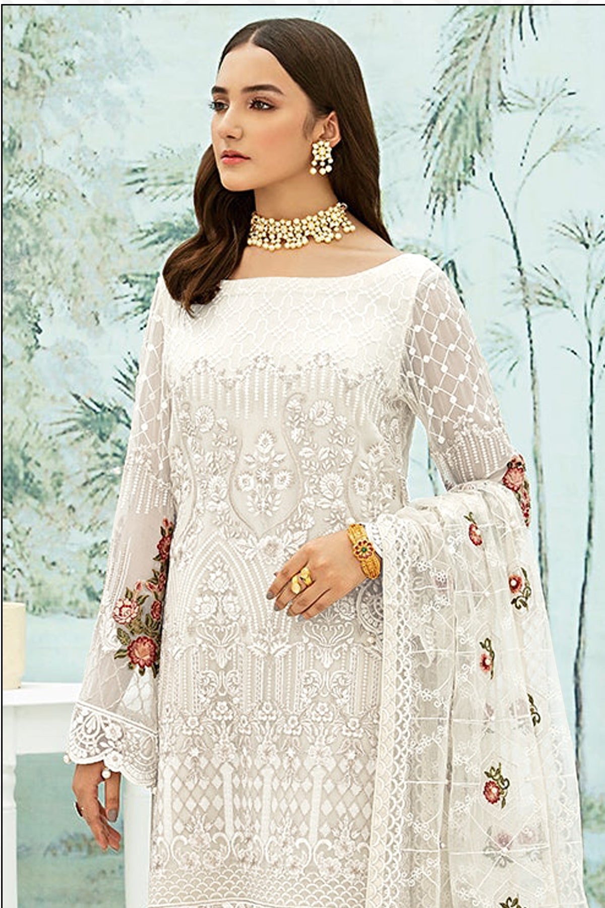 White Heavy Fox Georgette With Sequence Salwar Suit - Joshindia