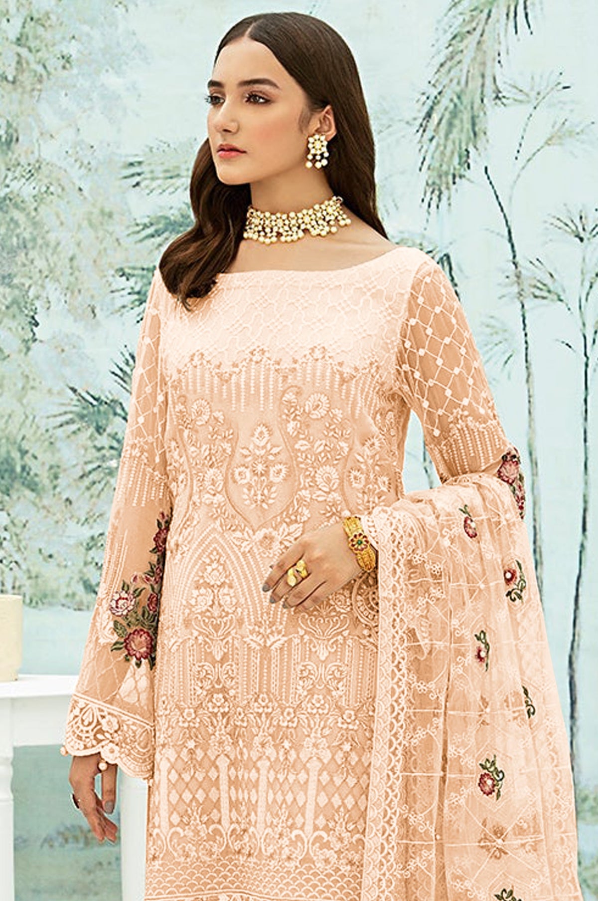 Peach Heavy Fox Georgette With Sequence Salwar Suit - Joshindia
