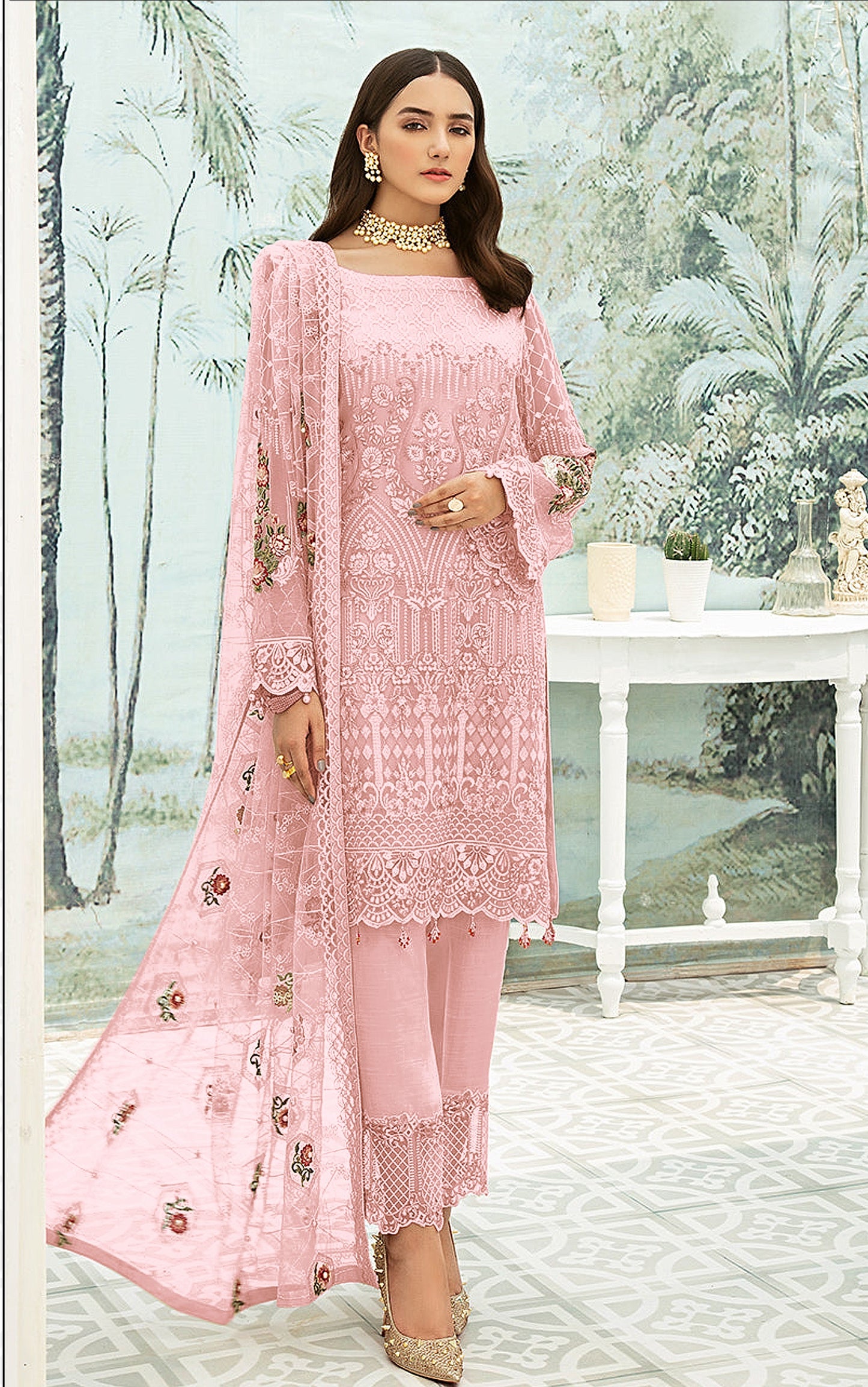 Pink Heavy Fox Georgette With Sequence Salwar Suit
