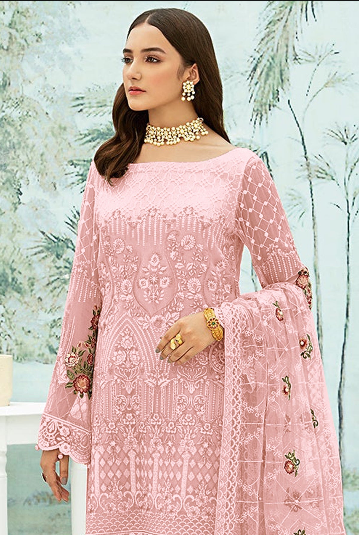 Pink Heavy Fox Georgette With Sequence Salwar Suit - Joshindia