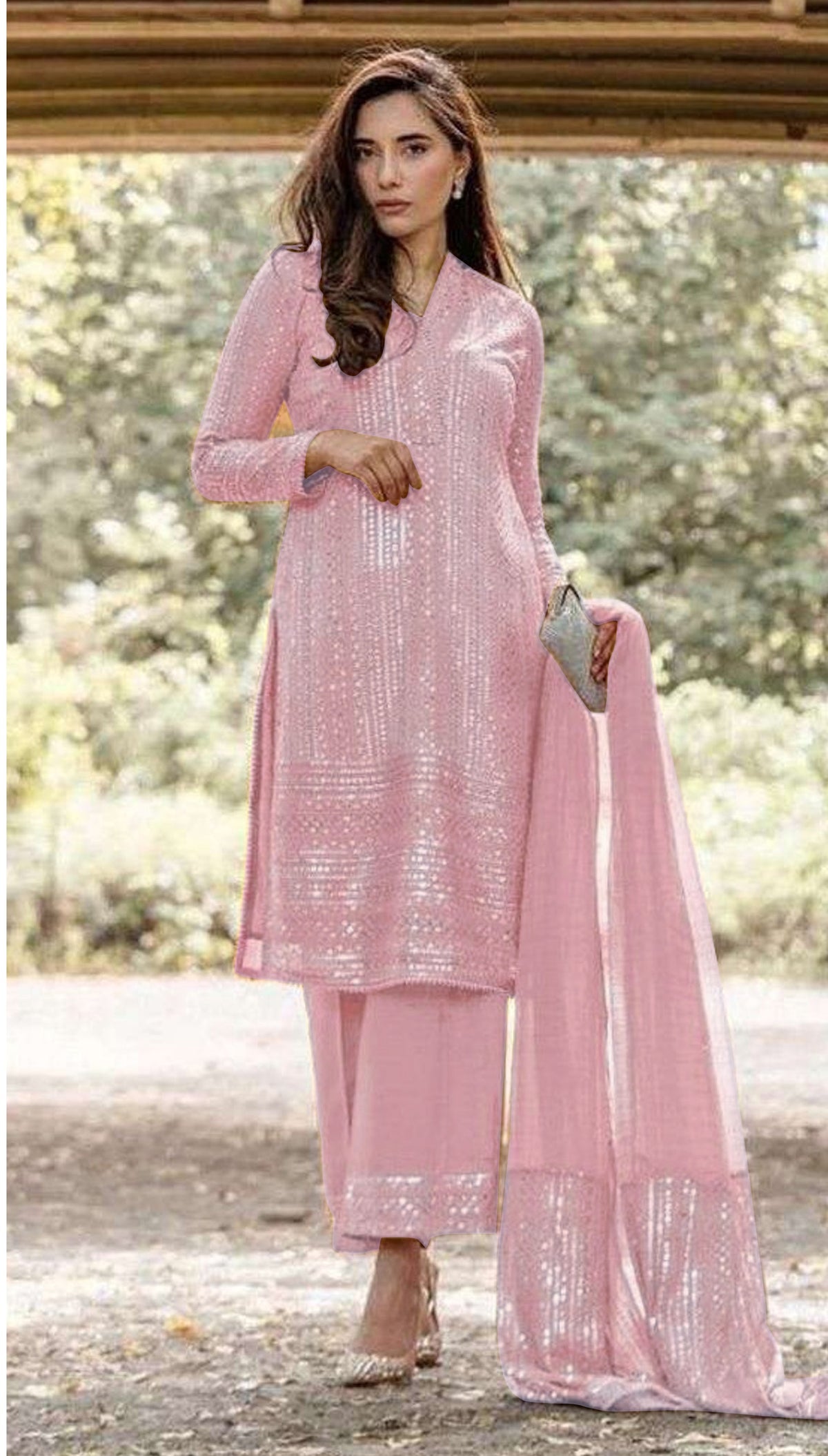 Baby Pink Georgette with Sequence Salwar Suit - Joshindia