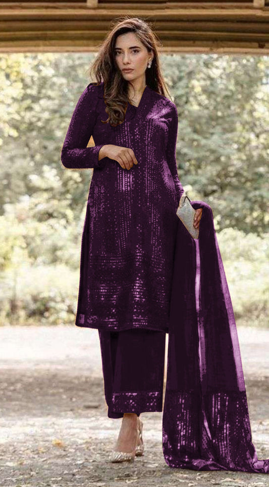 Purple Georgette with Sequence Salwar Suit