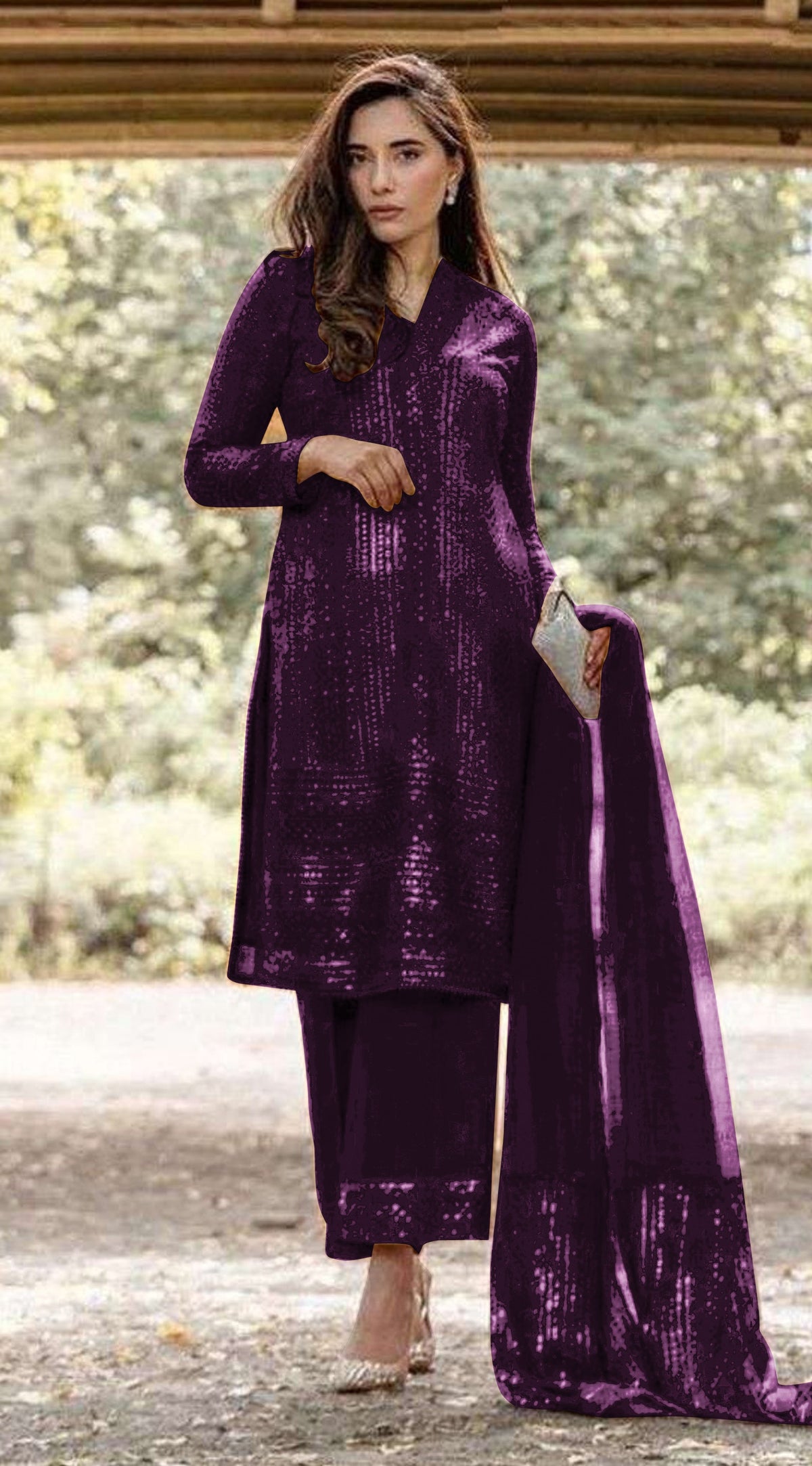 Purple Georgette with Sequence Salwar Suit - Joshindia