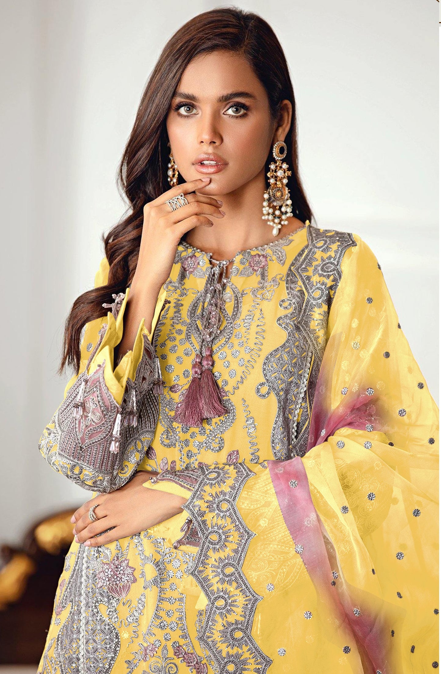 Yellow Color Georgette Embroidery suit for woman