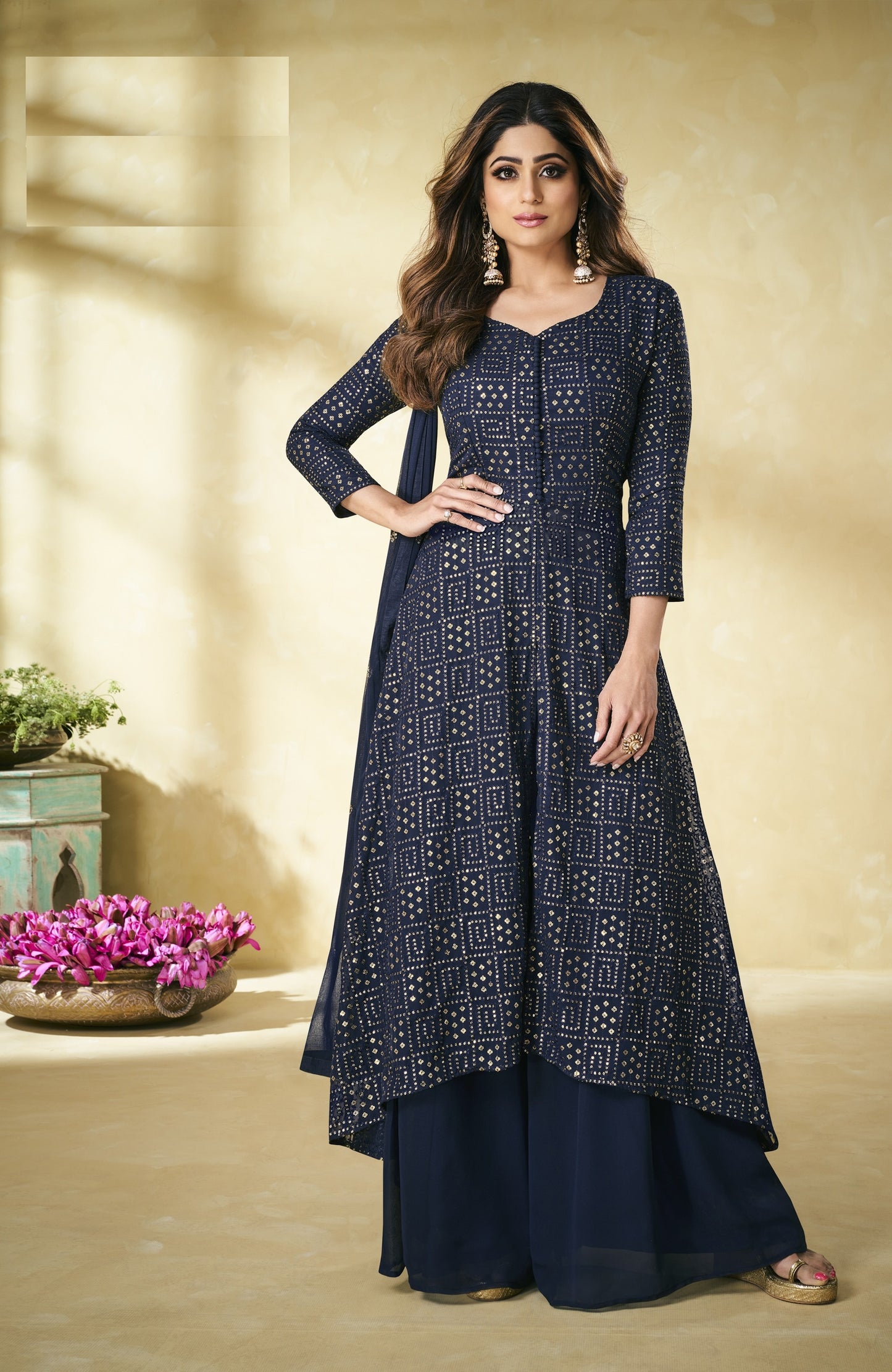 Blue Heavy Faux Georgette with Embroided Sharara Salwar Suit